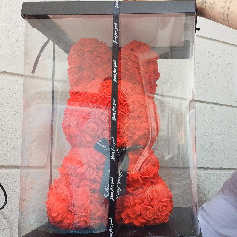 Conejo De Rosas 40 Cm Con Caja Exhibidora